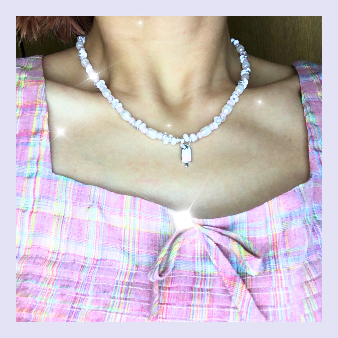 Colorful ice pop natural pearl Necklace (Pink)