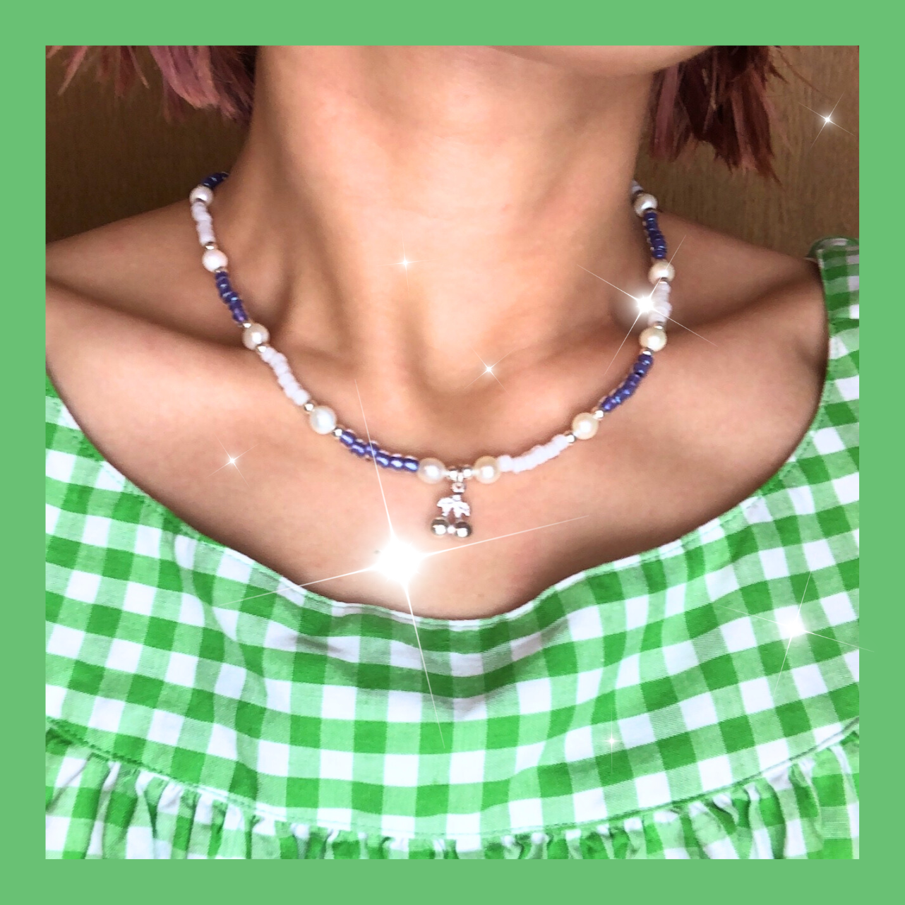 Silver cherry Pop rocks Natural pearl Necklace (Purple)