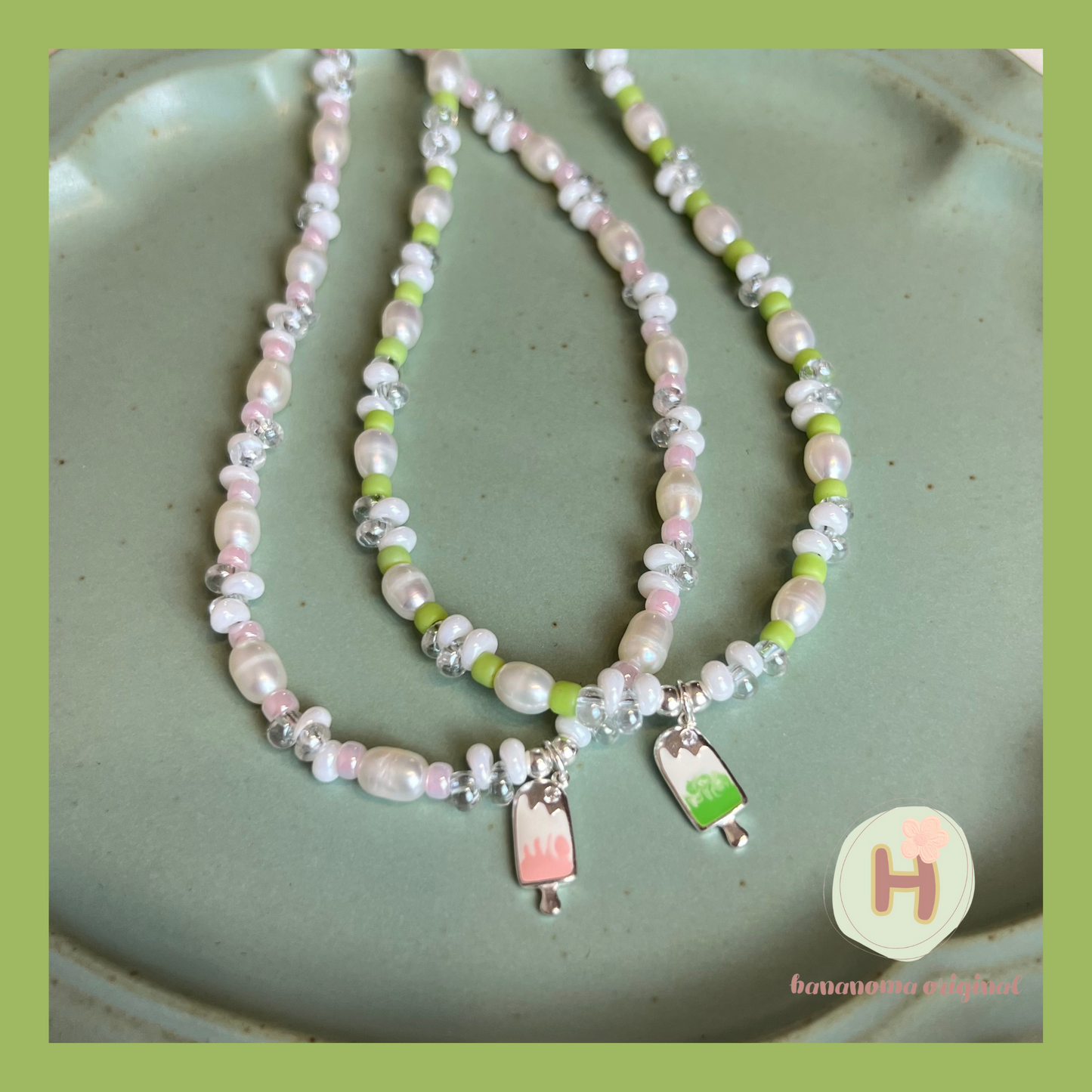 Colorful ice pop natural pearl Necklace (Green)