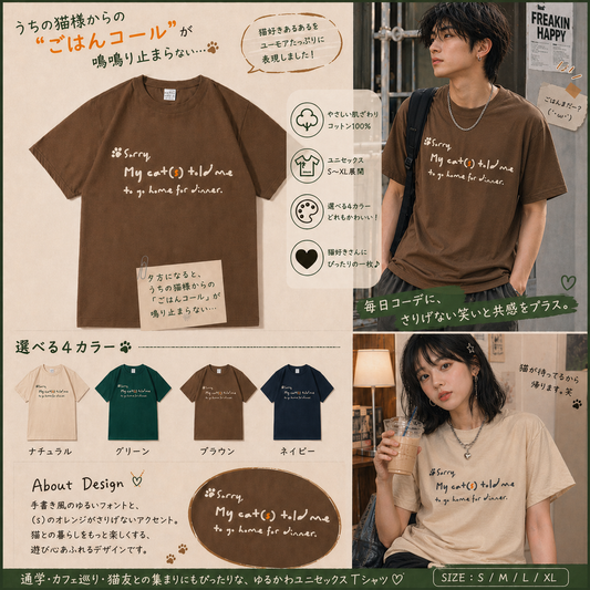 ✶チャリティーアイテム✶うちの猫様からの「ごはんコール」T-シャツ