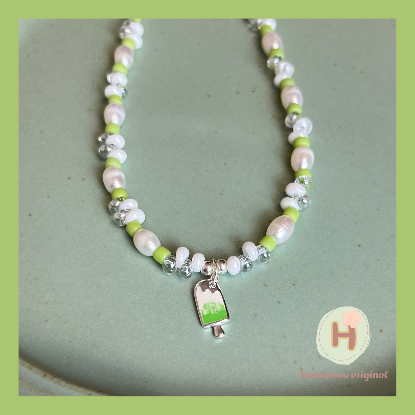 Colorful ice pop natural pearl Necklace (Green)