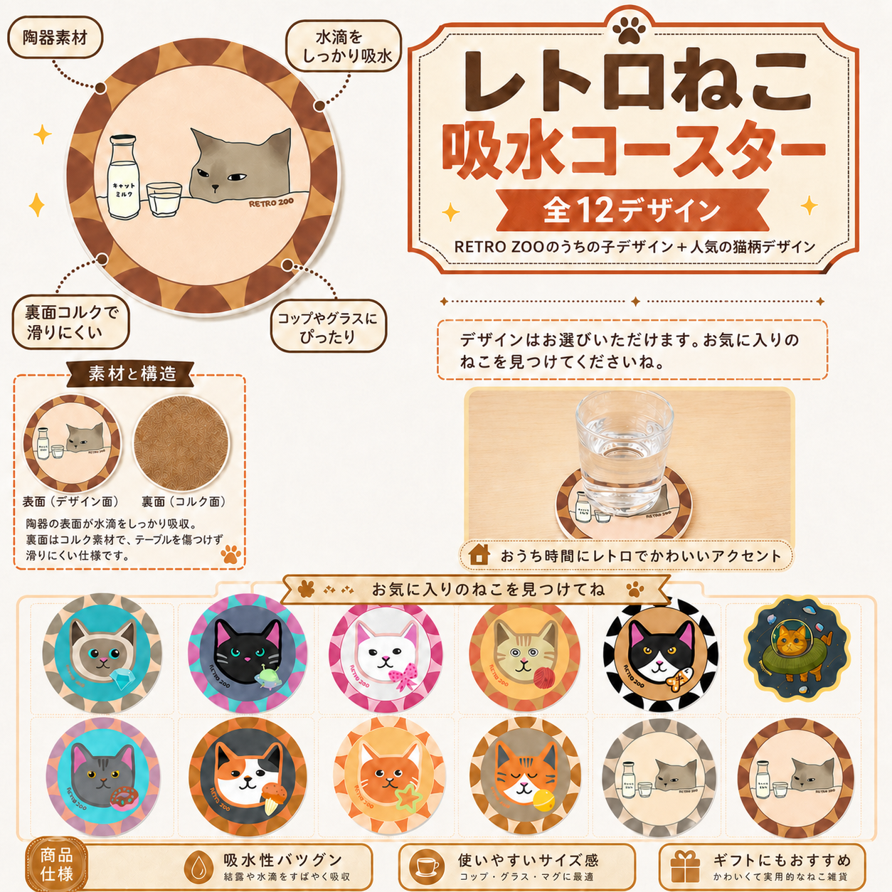 我が家にゃんこセラミックコースター