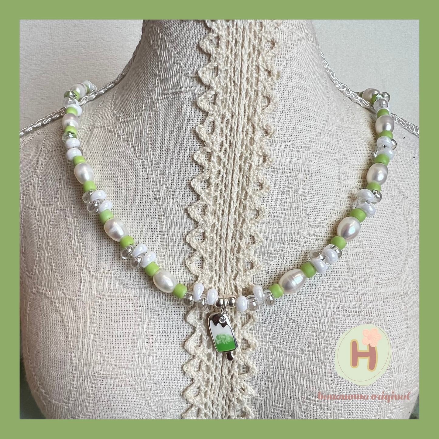 Colorful ice pop natural pearl Necklace (Green)