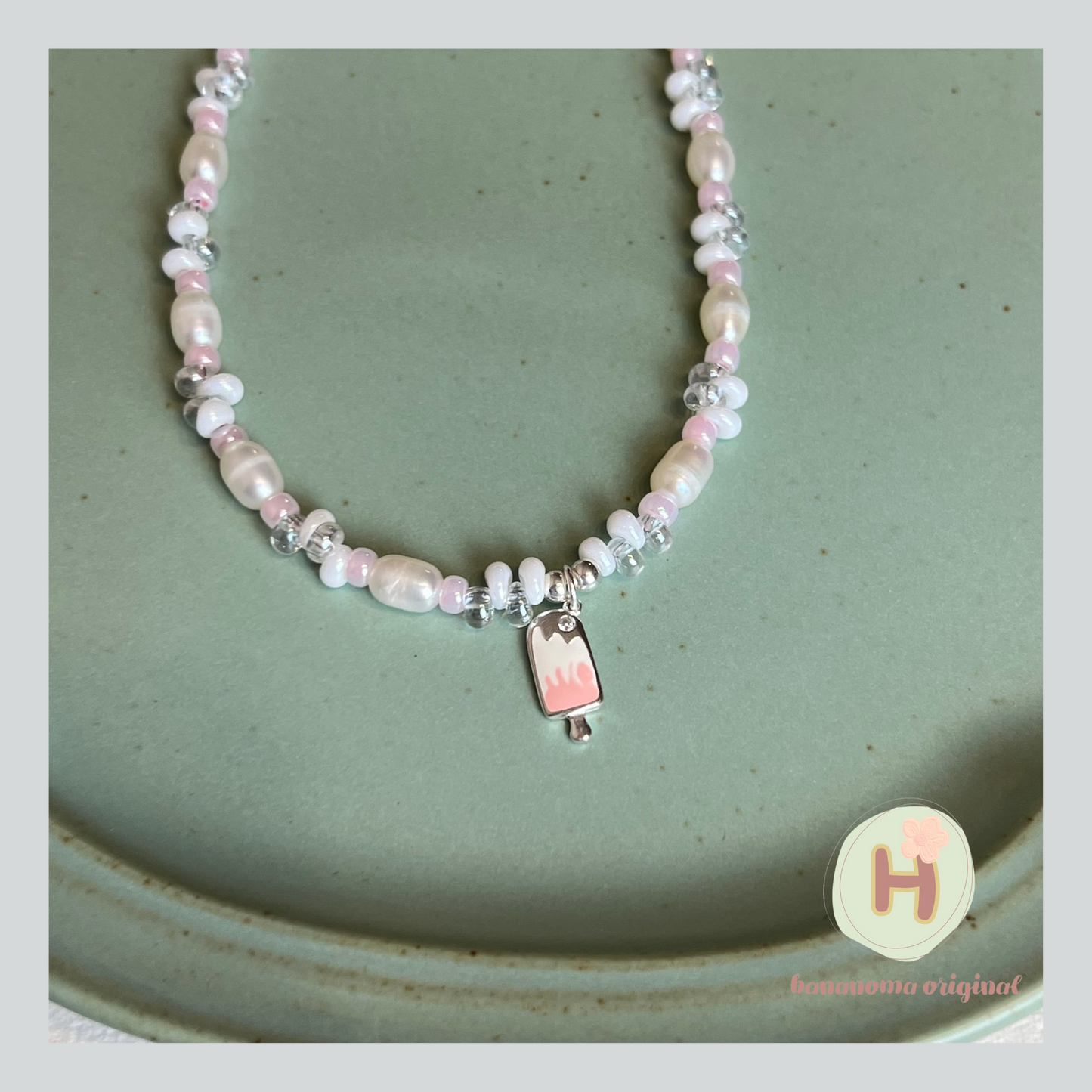 Colorful ice pop natural pearl Necklace (Pink)